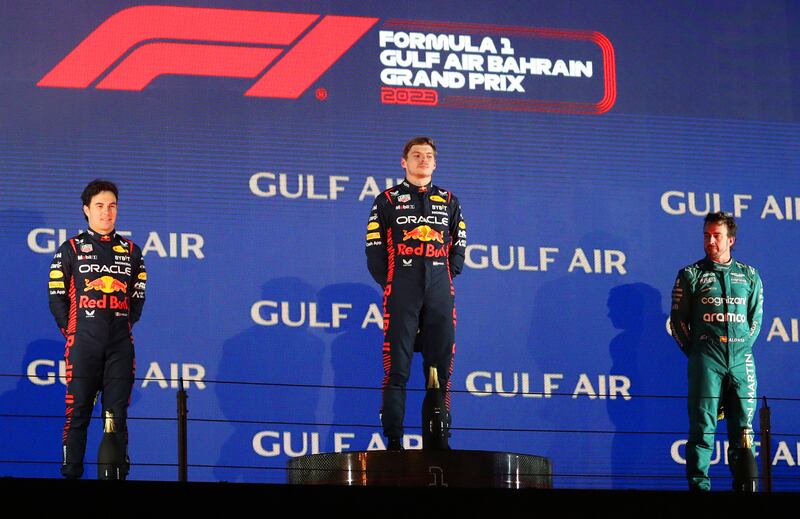 Max Verstappen and Sergio Perez completed a one-two for Red Bull while veteran driver Fernando Alonso also made it to the podium. Getty