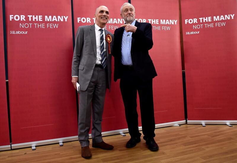 Britain's opposition Labour Party leader Jeremy Corbyn stands with local Labour candidate Chris Williamson (L) during an election campaign event in Derby, Britain May 6, 2017. REUTERS/Hannah McKay