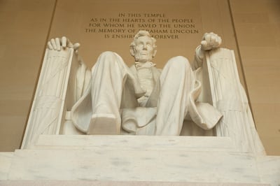 The statue of the sixteenth US president, Abraham Lincoln, sculpted by Daniel Chester French and carved by the Piccirilli Brothers, is seen at the Lincoln Memorial on the National Mall in Washington, DC. EPA