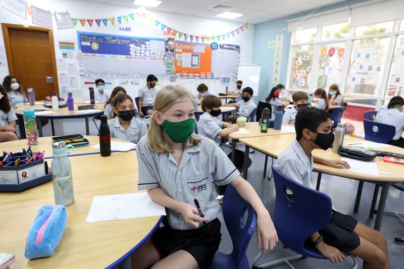 Children in class on the first day of school at Dubai British School. Chris Whiteoak / The National