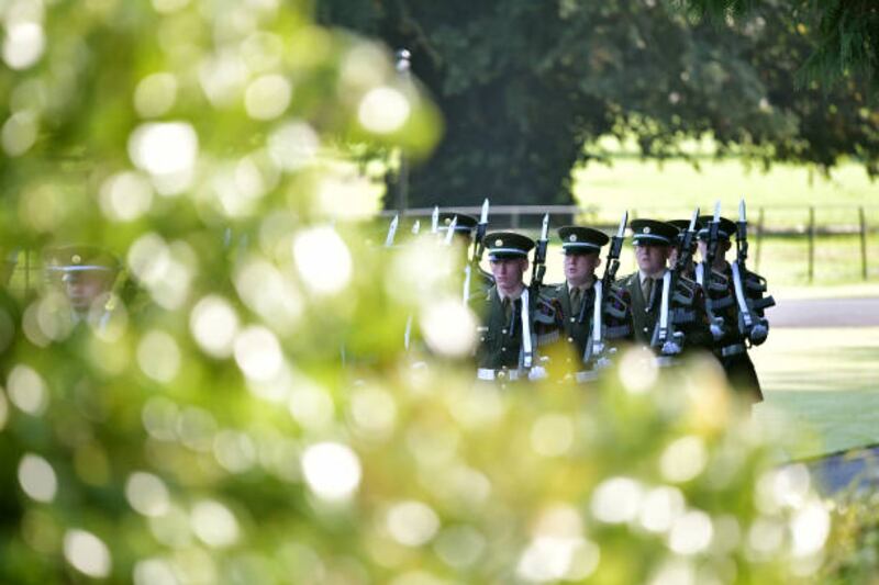 Soldiers of the Irish Army march in Dublin. Getty