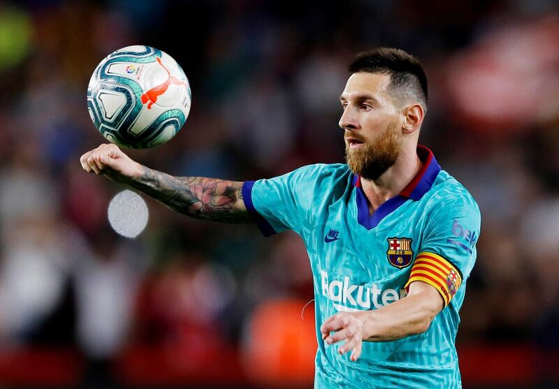 Barcelona's Lionel Messi controls the ball. Reuters