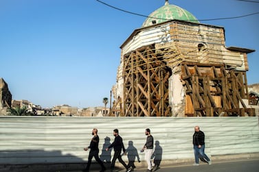 The Great Mosque of Al Nouri under reconstruction after being bombed by ISIS. Haider Husseini/ The National
