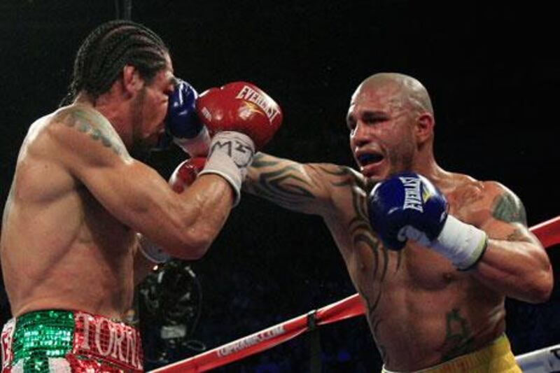 Miguel Cotto breached Antonio Margaritto's defence time and again before the referee called a halt to proceedings at the start of round 10 with the Mexican declared unfit to continue.