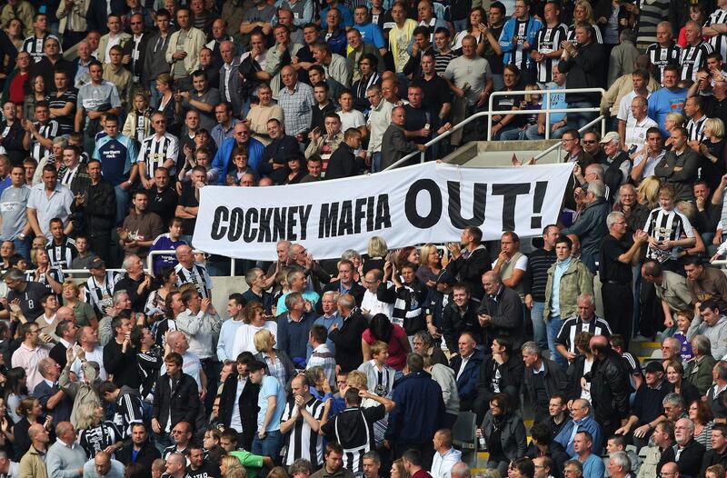 Newcastle fans protest against the owners during the Premier League match against Hull City at St James' Park  on September 13, 2008, days after manager Kevin Keegan had walked out on the club. Getty