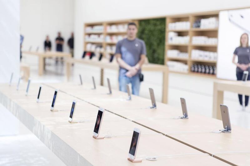 iPhones 6S models at the Apple Store in Mall of the Emirates in Dubai. Reem Mohammed / The National