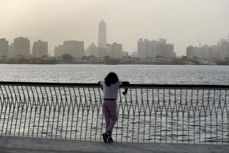 Visitors to Dubai Creek Harbour enjoy the sunset on the longest day of the year in Dubai on June 21st, 2021. Chris Whiteoak / The National. 
Reporter: N/A for News