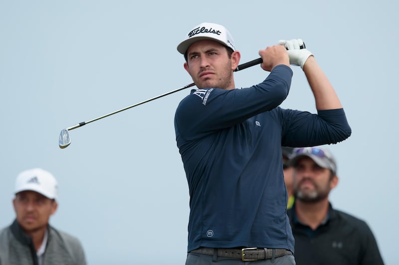 Patrick Cantlay of the United States plays off the 6th tee during a practice round at Royal Portrush Golf Club, Northern Ireland, Monday, July 15, 2019. The148th Open Golf Championship begins on July 18. (AP Photo/Jon Super)