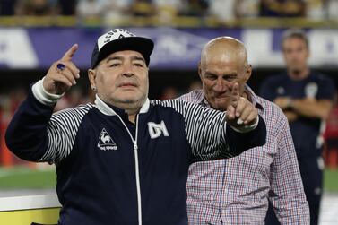 Argentine football star Diego Maradona acknowledges spectators before a match between Boca Juniors and Gimnasia in Buenos Aires in March before the lockdown. AFP