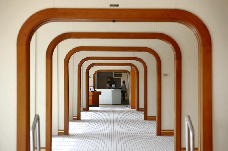 DUBAI , UNITED ARAB EMIRATES ,  October 15 , 2018 :- View of the corridor at the Queen Elizabeth 2 ship in Dubai. ( Pawan Singh / The National )  For Weekend. Story by Hala Khalaf
