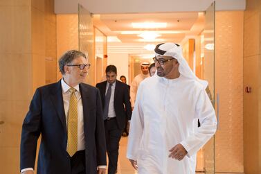 Sheikh Mohamed bin Zayed, Crown Prince of Abu Dhabi and Deputy Supreme Commander of the Armed Forces, receives Bill Gates, co-chair of the Bill and Melinda Gates Foundation, in Abu Dhabi in 2015. Ryan Carter / Crown Prince Court of Abu Dhabi 