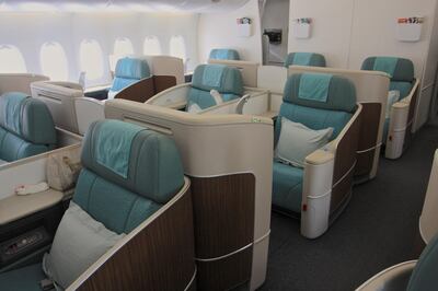 A first class cabin on a Korean Air flight. Courtesy flickr / travelingotter 