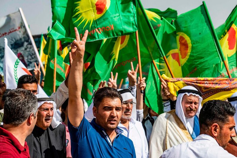 Syrian Kurds take part in a demonstration against Turkey's planned operations in Syria. AFP