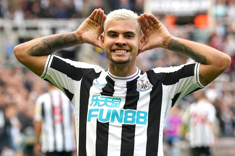 Bruno Guimaraes celebrates scoring Newcastle's third goal. PA