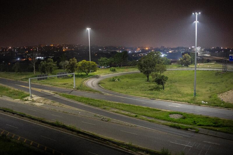 A normally busy interchange on the M2 east highway is seen devoid of vehicles during national lockdown in South Africa. EPA