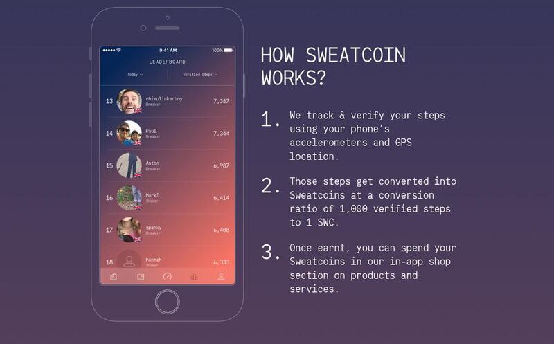 A screen grab from the Sweatcoin website. The app rewards you for exercising more.