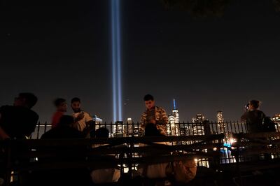 The Tribute to Light over lower Manhattan on September 11, 2021 in New York City – the 20th anniversary of the terrorist attacks of September 11, 2001, when Al Qaeda flew hijacked aeroplanes into the World Trade Centre and the Pentagon. AFP
