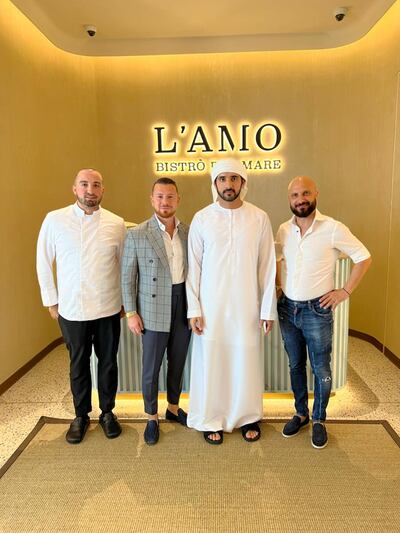 Dubai's Crown Prince Sheikh Hamdan with the L’Amo Bistro Del Mare team. Photo: L’Amo Bistro Del Mare