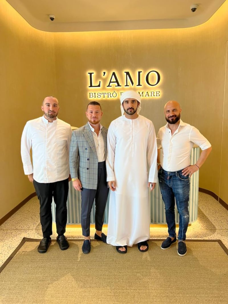 Dubai's Crown Prince Sheikh Hamdan with the L’Amo Bistro del Mare team. Photo: L’Amo Bistro del Mare