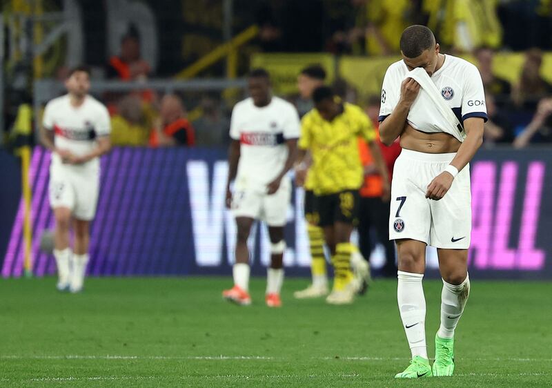 Kylian Mbappe at the end of the game after PSG lost 1-0 to Dortmund. AFP