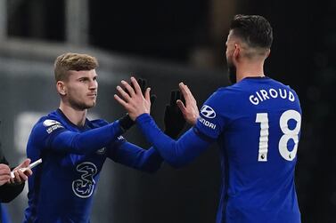 Chelsea's Timo Werner with team-mate Olivier Giroud. PA