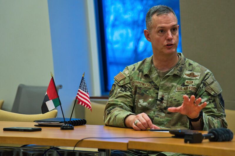 Lt Gen Alexus Grynkewich speaks at a news conference at the US embassy in Abu Dhabi. AP