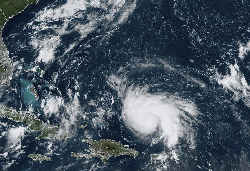 This satellite image obtained from NOAA/RAMMB, shows Tropical Storm Dorian as it approaches north-northwest of Puerto Rico in the Caribbean towards Florida. AFP