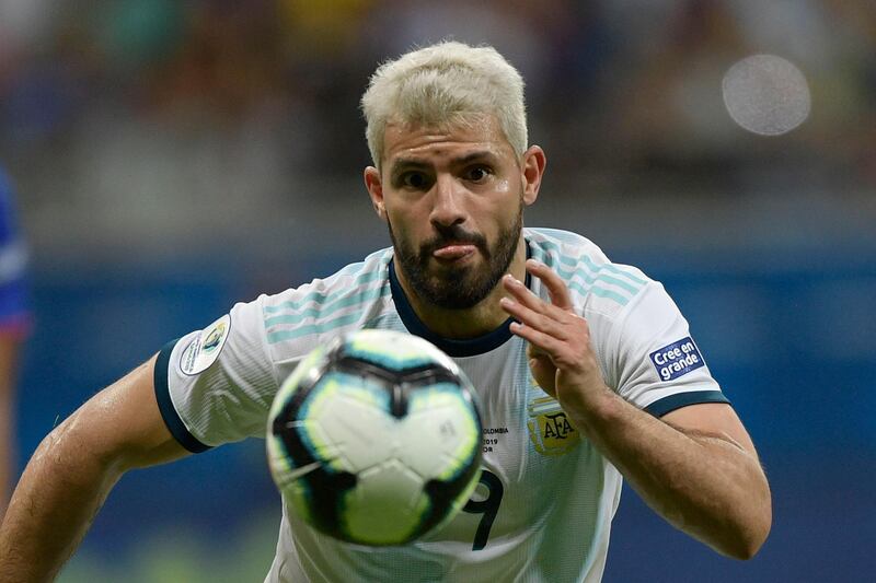 Argentina's Sergio Aguero carries the ball forward. AFP