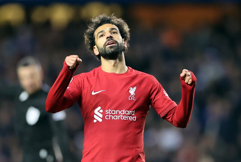 Mohamed Salah celebrates scoring Liverpool's side's fifth goal. PA