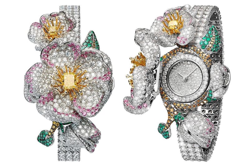 The Primavera bracelet-watch, by Italian jeweller Giampiero Bodino, has a diamond-studded rose that conceals the dial. Courtesy Giampiero Bodino