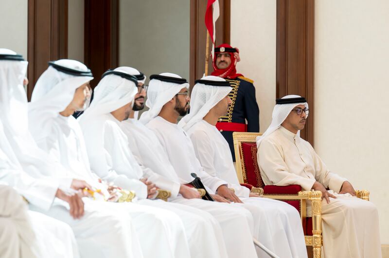 Sheikh Mansour bin Zayed, UAE Deputy Prime Minister and Minister of the Presidential Court, attends a meeting in Bahrain. Seen with Sheikh Hamdan bin Mohamed and Sheikh Zayed bin Hamdan. 