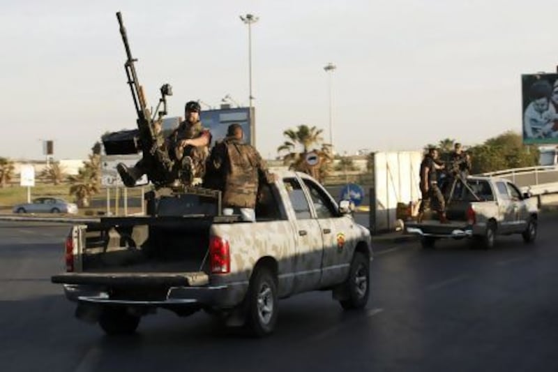 Military vehicles of a joint security force in charge of flushing out armed militias from Tripoli.