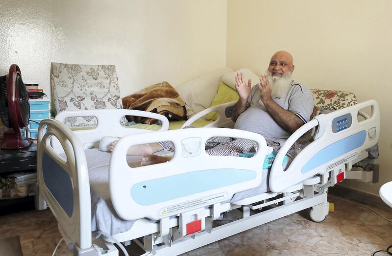 ABU DHABI,  UNITED ARAB EMIRATES , JUNE 17 – 2019 :- Mohammed Ishaq a player in the UAE's 1996 World Cup side, who is now wheelchair bound during the interview at his home in Abu Dhabi. He is on wheelchair since a car crash in 2009. ( Pawan Singh / The National ) For Sport. Story by Paul