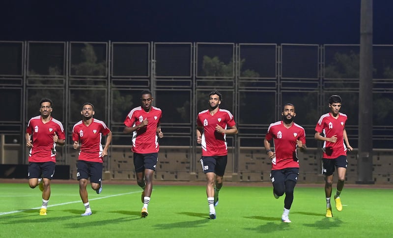 The UAE national team trains in Abu Dhabi ahead of Wednesday's marquee friendly against Argentina at the Mohamed bin Zayed Stadium.