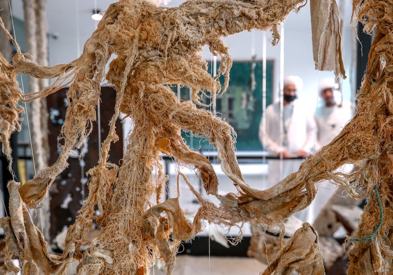 The work by Ayesha Hadhir Al Mheiri is made from recycled waste found in the ocean. Victor Besa / The National