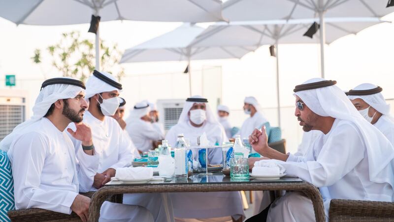 Sheikh Hamdan bin Mohammed bin Rashid Al Maktoum, Crown Prince of Dubai has met with Sheikh Hamdan bin Zayed Al Nahyan, Ruler's Representative in Al Dhafra Region. WAM