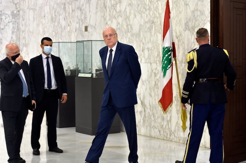 Lebanon’s prime minister-designate leaves the office of President Aoun after their meeting.