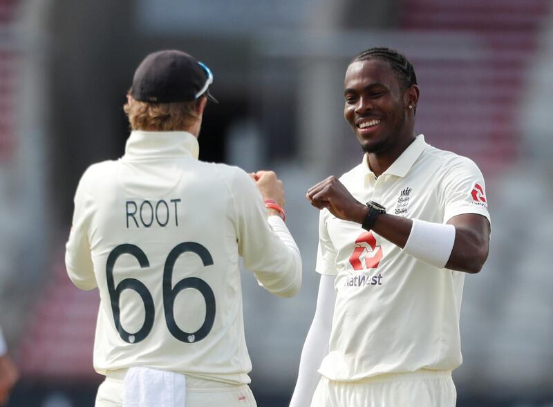 England fast bowler Jofra Archer celebrates taking the wicket of Pakistan's Mohammad Abbas. Reuters
