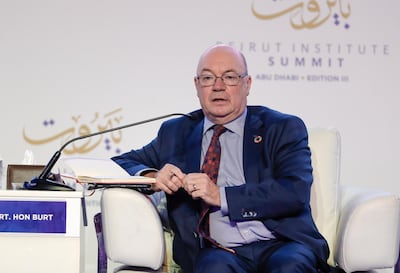 Abu Dhabi, United Arab Emirates, October 14, 2019.  
 Beirut Institute Summit at The St. Regis Abu Dhabi - Corniche. --     

Will Europe Wither or Will it Weather the Gathering Storms?

--The Rt Hon Alistair Burt, ​Former Minister of State for the Middle East at the Foreign and Commonwealth Office

Victor Besa / The National
Section:  NA
Reporter:  Dan Sanderson