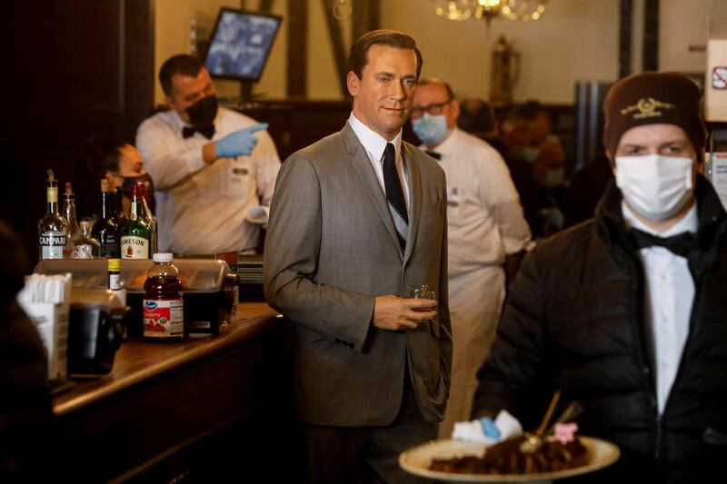 Madame Tussauds's wax figure of Jon Hamm stands at the bar. Reuters