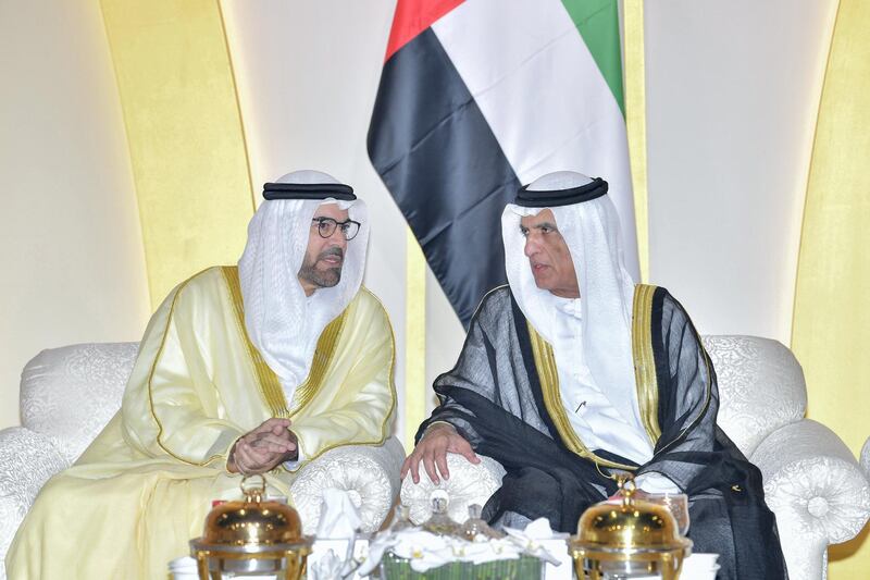 Minister of Cabinet Affairs and the Future, Mohammed bin Abdullah Al Gergawi, and  Sheikh Saud bin Saqr Al Qasimi, Supreme Council Member and Ruler of Ras Al Khaimah. Wam