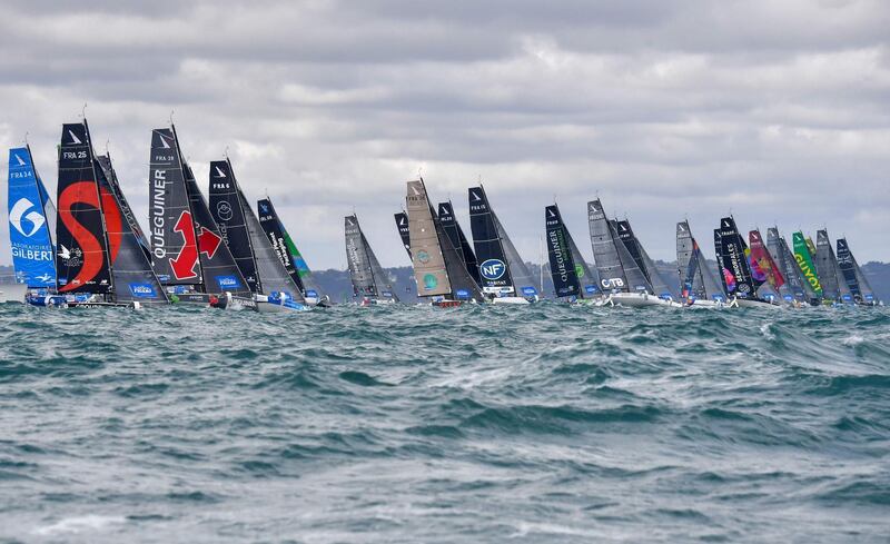 Competitors line-up at the start of La Solitaire du Figaro solo sailing race on Sunday, August 30. AFP