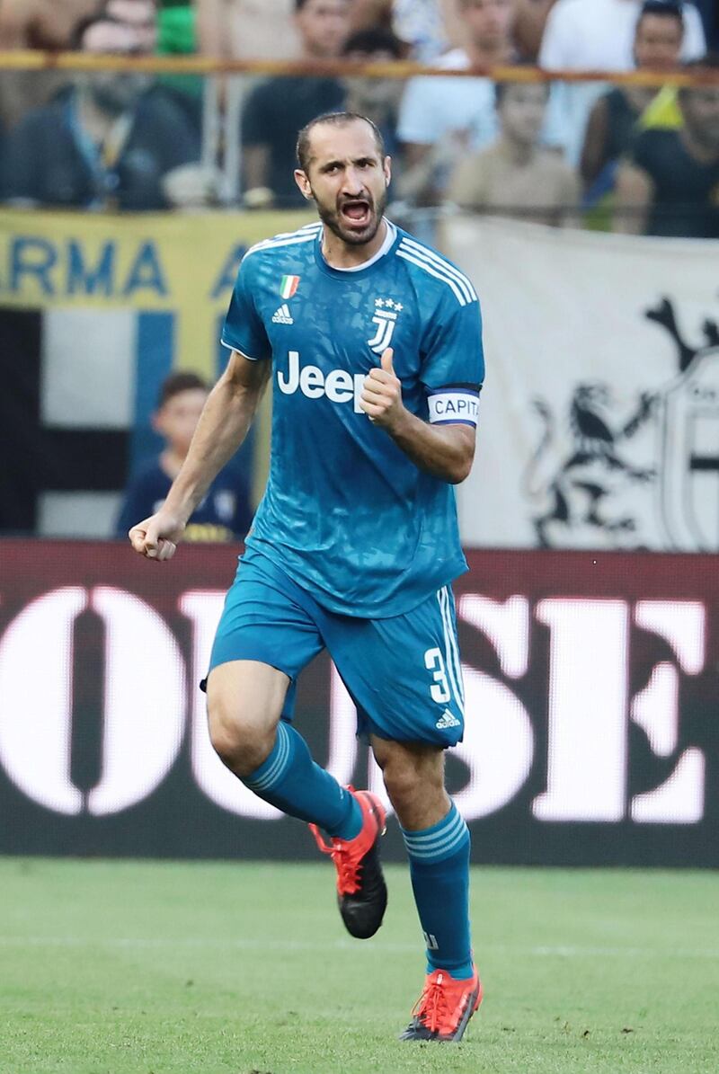 Chiellini celebrates his goal. EPA