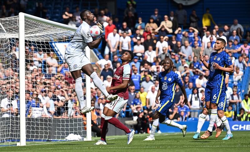 Chelsea goalkeeper Edouard Mendy catches the ball in the first half. AFP