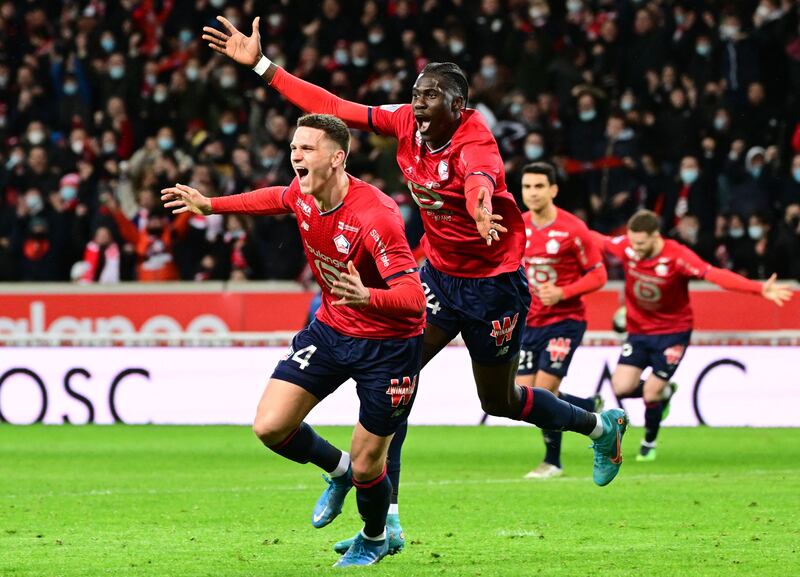 Sven Botman celebrates after scoring a goal for Lille against Paris Saint-Germain. AFP