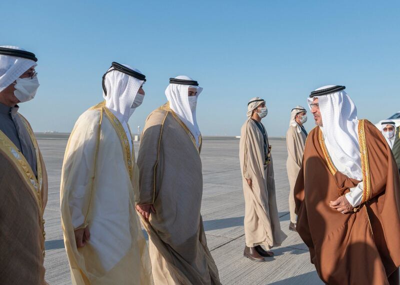Prince Salman bin Hamad exchanged warm greetings with his hosts on his arrival in Dubai. Photo: @sheikhhamdan