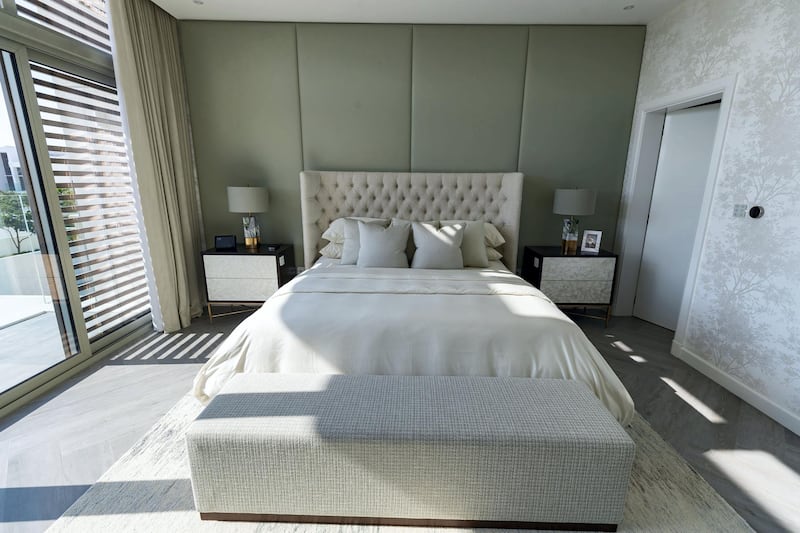 Dubai, United Arab Emirates - Reporter: Panna Munyal. Lifestyle. Homes. The master bed room with copper mesh built into the walls. A peek inside a luxury home in DubaiÕs District One. Monday, February 15th, 2021. Dubai. Chris Whiteoak / The National