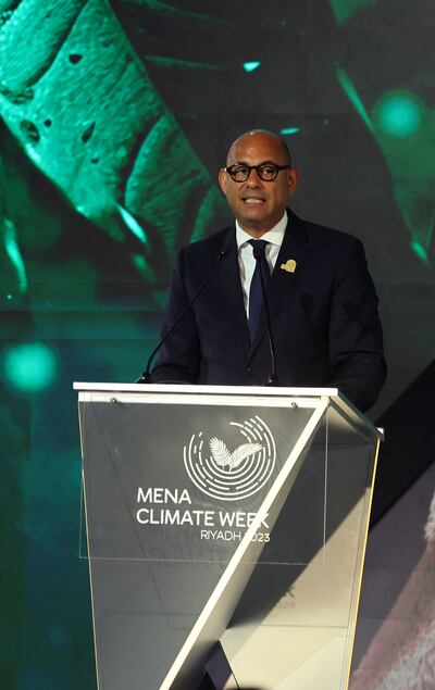 Simon Stiell, the executive secretary of the UN Framework Convention on Climate Change addresses the opening session of the Middle East and North Africa Climate Week. AFP