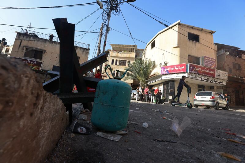 An explosive device left in a street earlier this month after an operation by Israeli forces at Nur Shams refugee camp, near the Palestinian city of Tulkarem. EPA