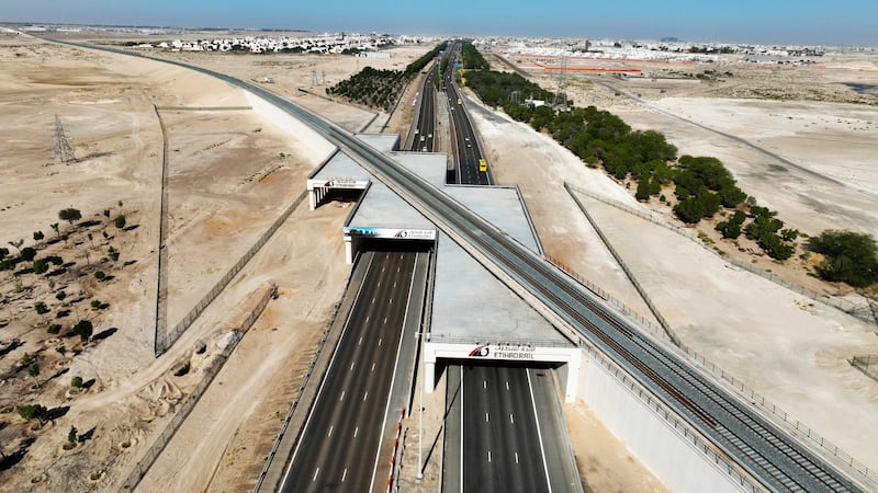 Etihad Rail said Al Wathba rail bridge was built in just 13 months. Photo: Etihad Rail